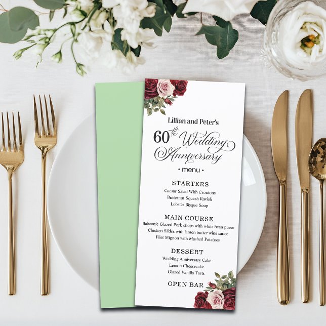 Elegant Floral 60th Wedding Anniversary Menu (Creator Uploaded)