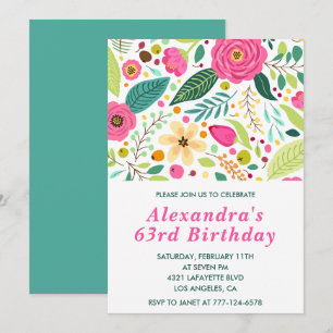 Elegant Floral 63rd birthday invitations Colourful