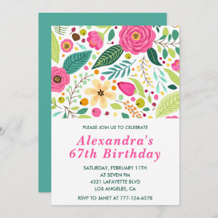 Elegant Floral 67th birthday invitations Colourful