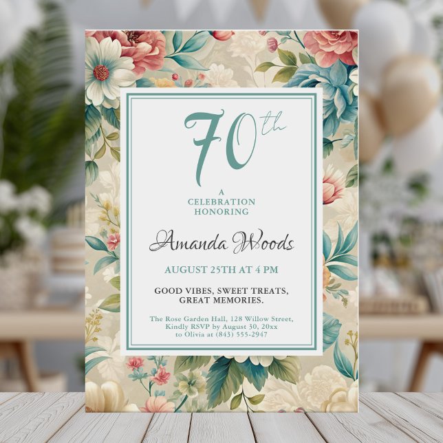 Elegant floral 70th birthday celebration invitation (Creator Uploaded)