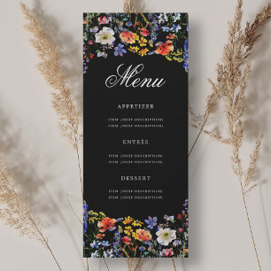Elegant Floral 70th Birthday Menu Black Invitation