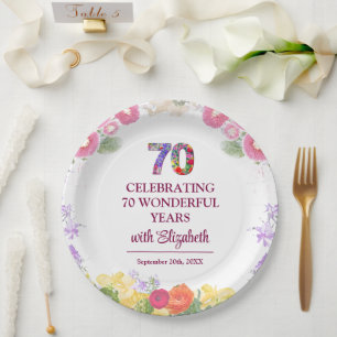 Elegant Floral 70th Birthday Party / 70 Years Paper Plate