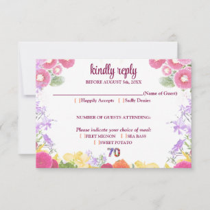 Elegant Floral 70th Birthday Party / 70 Years RSVP Card
