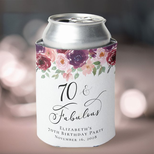 Elegant Floral 70th Birthday Party Can Cooler (Creator Uploaded)