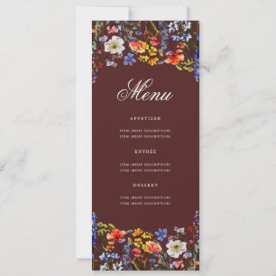 Elegant Floral 70th Birthday Party Menu Burgundy Invitation