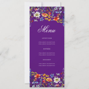 Elegant Floral 70th Birthday Party Menu Purple  Invitation