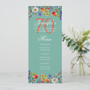 Elegant Floral 70th Birthday Party Menu Teal  Invitation