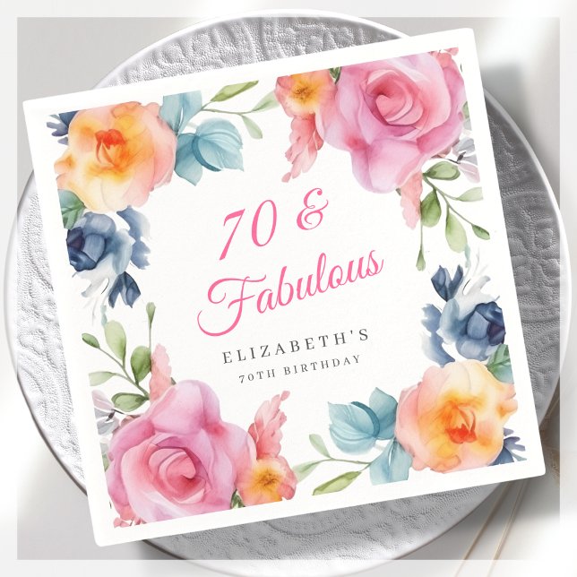 Elegant Floral 70th Birthday Party  Napkin (Creator Uploaded)