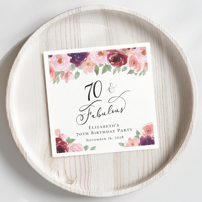 Elegant Floral 70th Birthday Party Napkin (Creator Uploaded)