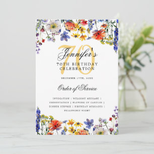 Elegant Floral 70th Birthday Party Program Menu  Invitation