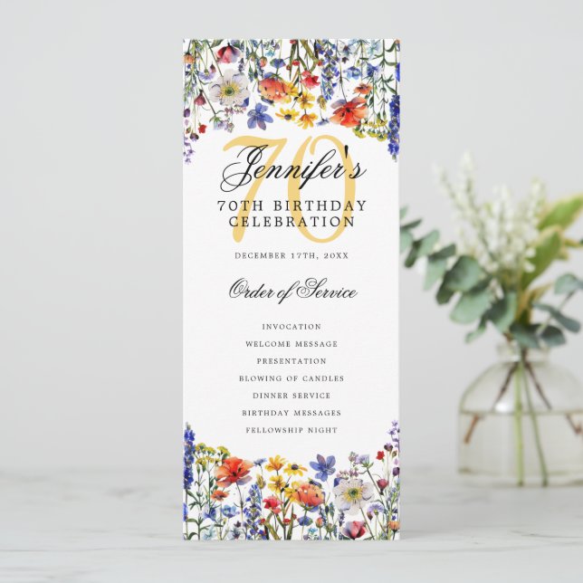Elegant Floral 70th Birthday Program Thank You  Invitation (Standing Front)