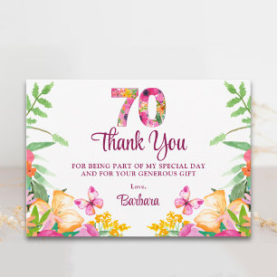 Elegant Floral 70th Birthday Thanks Flower Thank You Card