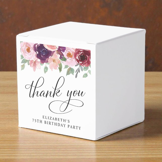 Elegant Floral 75th Birthday Party Thank You Favour Box (Elegant Floral 75th Birthday Party Thank You Favor Boxes)