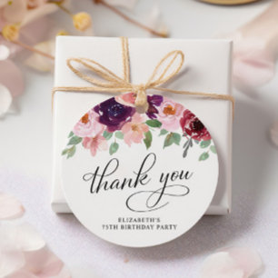 Elegant Floral 75th Birthday Party Thank You Favour Tags