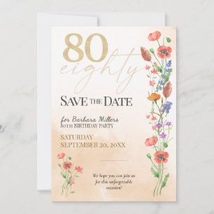 Elegant Floral 80th Birthday, 80 Watercolor Design Save The Date