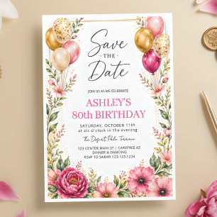 Elegant Floral 80th Birthday Invitation