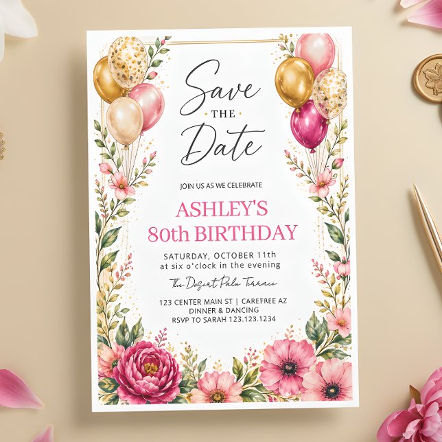 Elegant Floral 80th Birthday Invitation (Creator Uploaded)