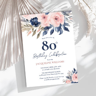 Elegant Floral 80th Birthday Invitation