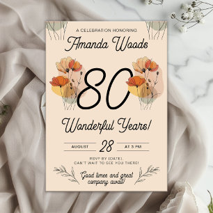Elegant Floral 80th Birthday Invitation