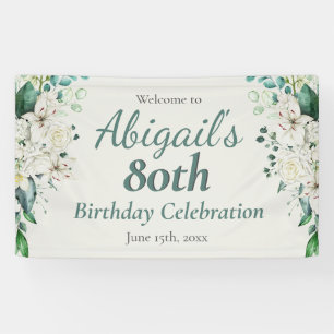 Elegant Floral 80th Birthday Party Any Age Banner