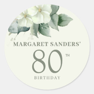 Elegant floral 80th birthday party favour classic round sticker