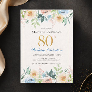 Elegant Floral 80th Birthday Party Invitation