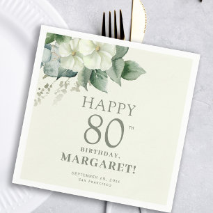 Elegant floral 80th birthday party napkin