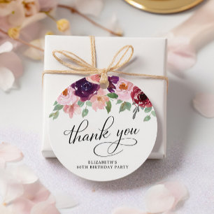 Elegant Floral 80th Birthday Party Thank You Favour Tags