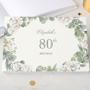Elegant Floral 80th Birthday Welcome Sign Guest Book
