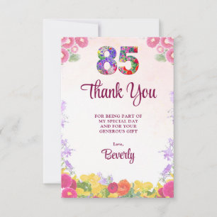 Elegant Floral 85th Birthday Thanks Thank You Card
