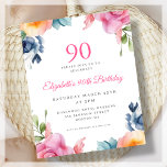 Elegant Floral 90th Birthday Budget Invitation<br><div class="desc">Celebrate your milestone 90th birthday with our beautiful and elegant spring floral paper invitations! Featuring a stunning watercolor design of colourful flowers on a clean white background, these affordable paper invitations are perfect for any springtime or summer celebration. The elegant calligraphy lettering adds a touch of sophistication and charm to...</div>