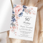 Elegant Floral 90th Birthday Invitation<br><div class="desc">Send out the invitations for the upcoming milestone party with our Modern Pastel Pink Indigo Blue Watercolor Floral note cards. Featuring beautiful botanical watercolor bloom. Simply personalise with the party details by clicking the customise it button to further re-arrange and format the style and placement of the text. TIP: Add...</div>