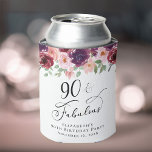 Elegant Floral 90th Birthday Party Can Cooler<br><div class="desc">Elegant can coolers for her 90th birthday party with "90 & Fabulous" in a calligraphy script and watercolor bouquets of burgundy red and blush pink florals with sage greenery.</div>