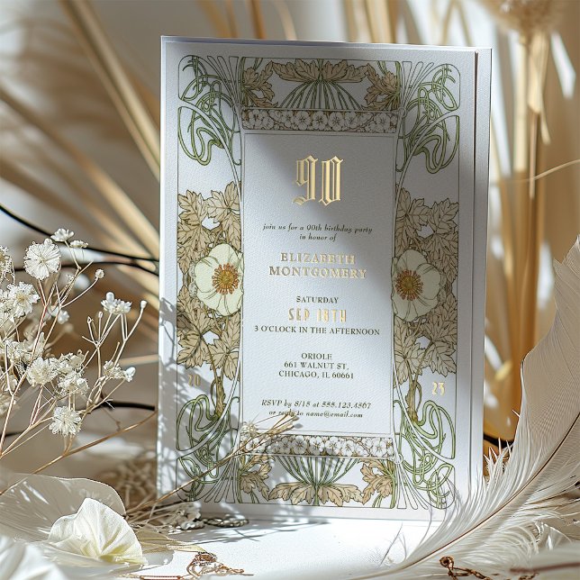 Elegant Floral 90th Birthday Party Foil Accents (Creator Uploaded)