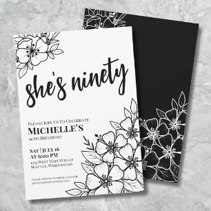 Elegant Floral 90th Birthday Party Invitation