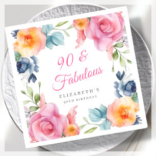 Elegant Floral 90th Birthday Party Napkin