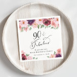Elegant Floral 90th Birthday Party Napkin<br><div class="desc">Elegant napkins for her 90th birthday party with "90 & Fabulous" in a stylish calligraphy script and watercolor bouquets of burgundy red,  blush pink and purple florals with sage greenery.</div>