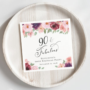 Elegant Floral 90th Birthday Party Napkin