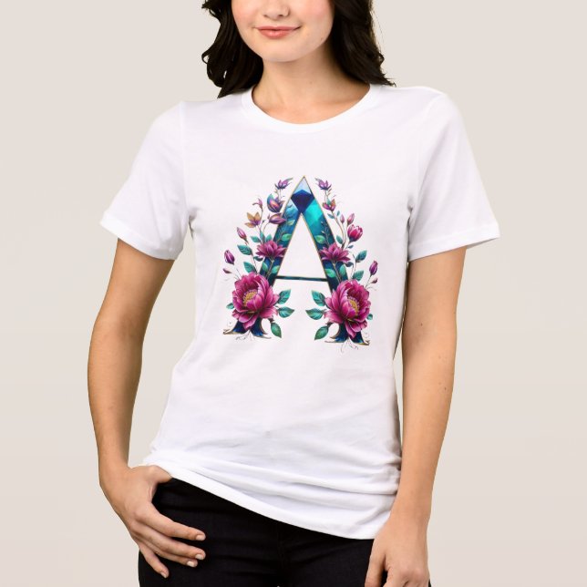 Elegant Floral A Initial T-Shirt for Her Tri-Blend Shirt (Front)