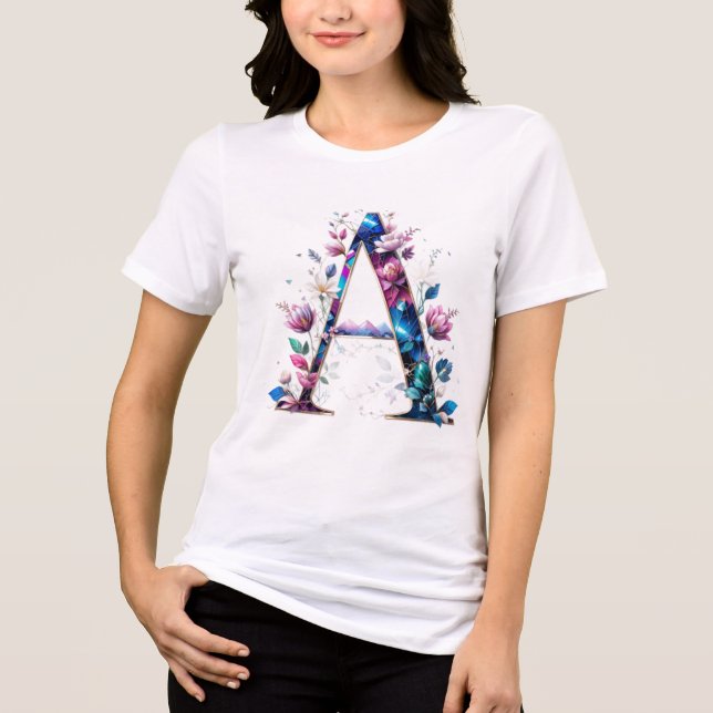 Elegant Floral A Initial T-Shirt for Her Tri-Blend Shirt (Front)