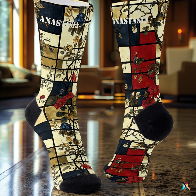 Elegant Floral Abstract with Geometric Design Socks (Creator Uploaded)