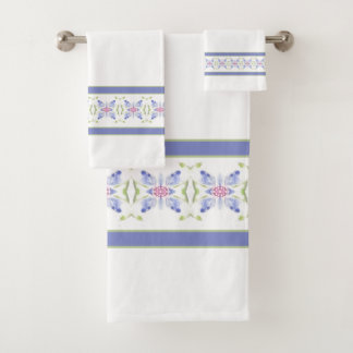 Elegant Floral Accented In Periwinkle Bath Towel Set
