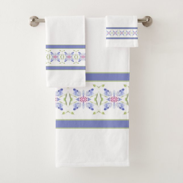 Elegant Floral Accented In Periwinkle Bath Towel Set (Insitu)