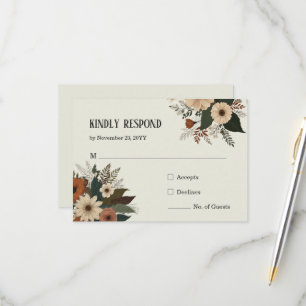 Elegant floral accents and a soft colour palette RSVP card
