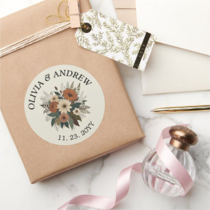 Elegant floral accents and colour palette wedding Classic Round Sticker