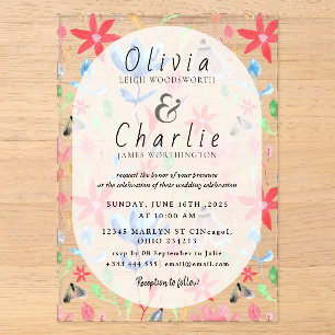 Elegant Floral Acrylic Wedding Invitation