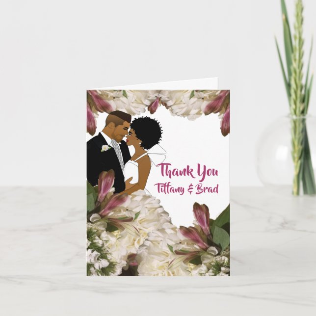 Elegant Floral African American Wedding Thank You  Card (Front)