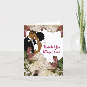Elegant Floral African American Wedding Thank You  Card
