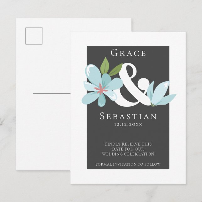 Elegant Floral Ampersand Wedding Save The Date Announcement Postcard (Front/Back)