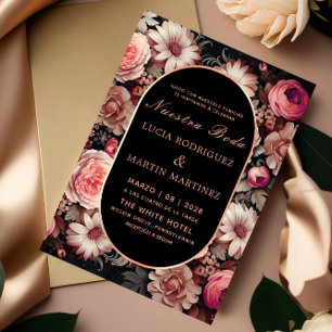 Elegant Floral and Black Nuestra Boda Invitation